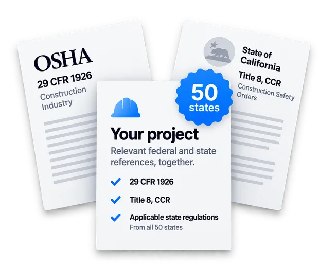 Federal OSHA 29 CFR 1926 and California Title 8 references combined for one project.